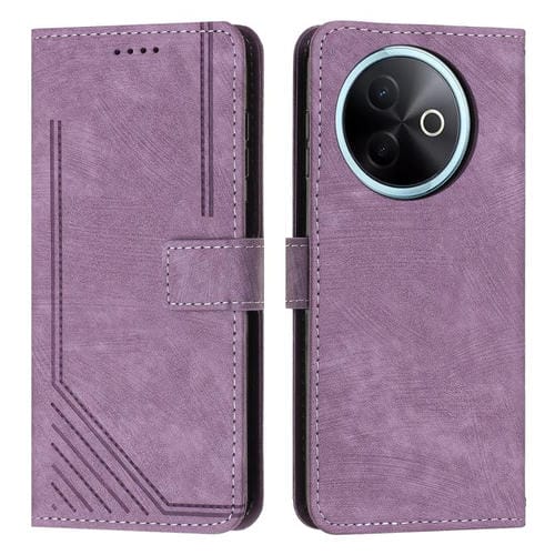 Funda de Cuero con Estampado de Rayas y Cordón para Vivo Y39 5G (Morado)