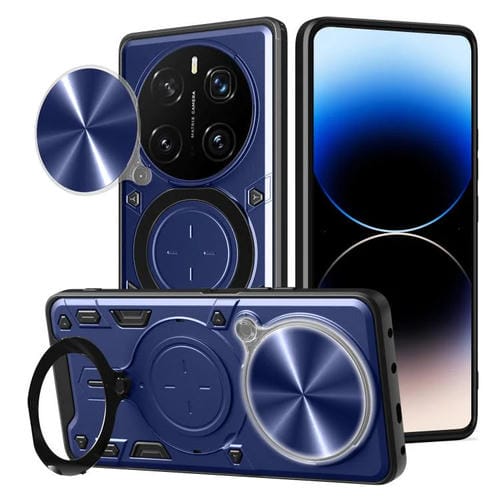 Funda para Teléfono Honor Magic7 Pro con Soporte Magnético Deslizante y Textura de Cd (Azul)