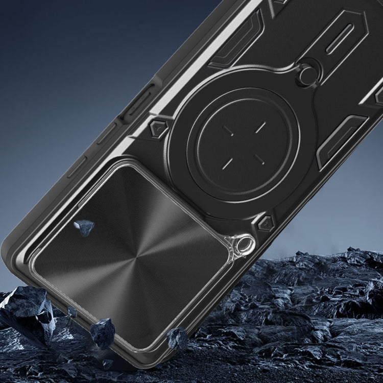 Funda para Teléfono Tecno Pova 6 Neo 4G con Soporte Magnético Deslizante y Textura de Cd (Negro)