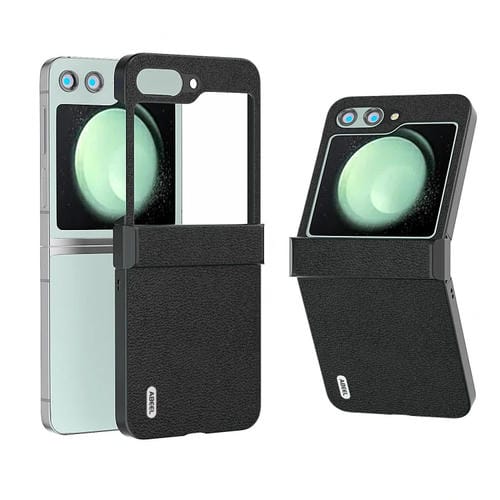 Funda para Teléfono Samsung Galaxy Z Flip5 Abeel Hinge Serie Luolai Cuero Genuino (Negro)