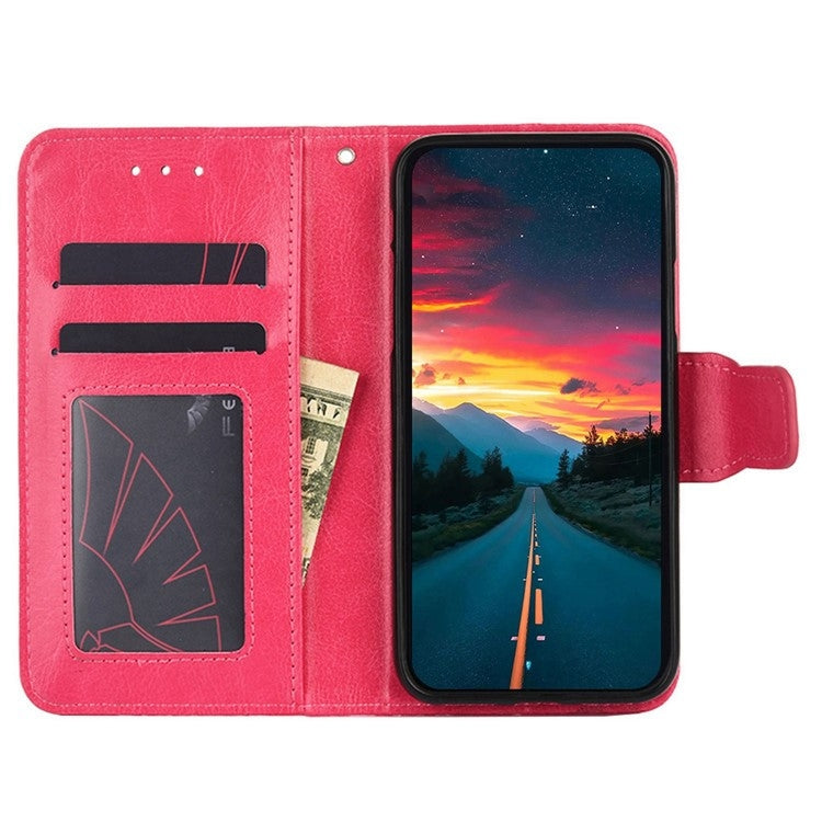 Funda de Cuero con Textura de Cristal para OnePlus Ace 3 Pro 5G (Rosa Rojo)