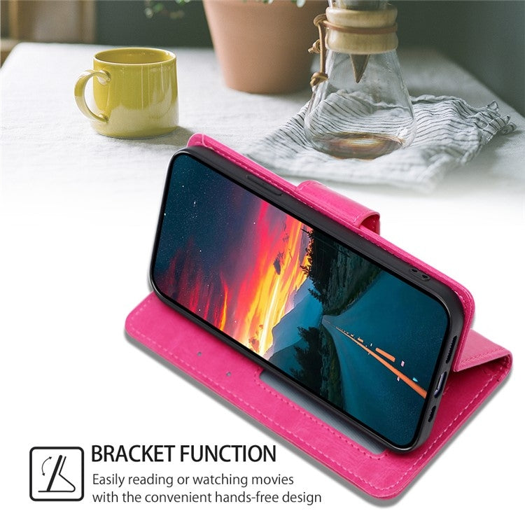 Funda de Cuero con Textura de Cristal para OnePlus Ace 3 Pro 5G (Rosa Rojo)