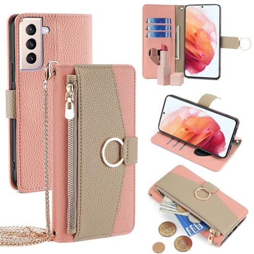 Funda de Cuero Samsung Galaxy S21 5G Crossbody Litchi Texture para Teléfono (Rosa)