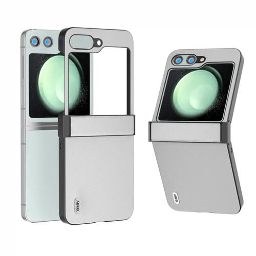 Funda para teléfono Samsung Galaxy Z Flip5 Abeel Cuero Genuino Tres Etapas (Blanco)