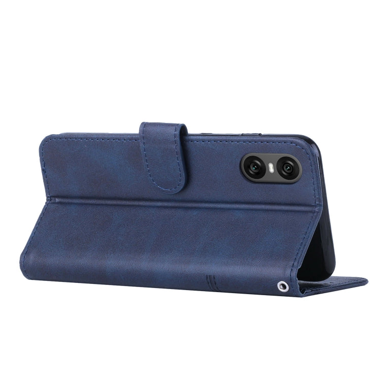 Funda de Piel Textura Becerro con Hebilla para Sony Xperia 5 Vi (Azul)