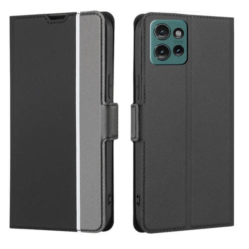 Funda de Cuero con Textura de Sarga y Botones Laterales para Motorola Edge 50 5G (Negro)