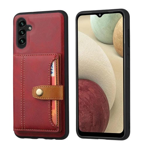 Funda para Teléfono Samsung Galaxy A35 5G TPU y PU con Ranura para Tarjeta Piel de Becerro (Rojo)