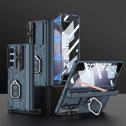 Estuche para teléfono Samsung Galaxy Z Fold5 Gkk con carcasa de aleación plegable integrada y caja para bolígrafo (Verde)
