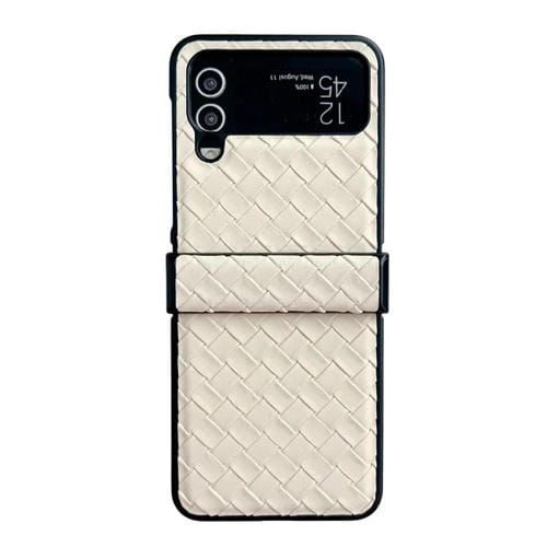 Funda para Samsung Galaxy Z Flip3 Juego de Tres Piezas PU Plegable con Textura Tejida (Oro)