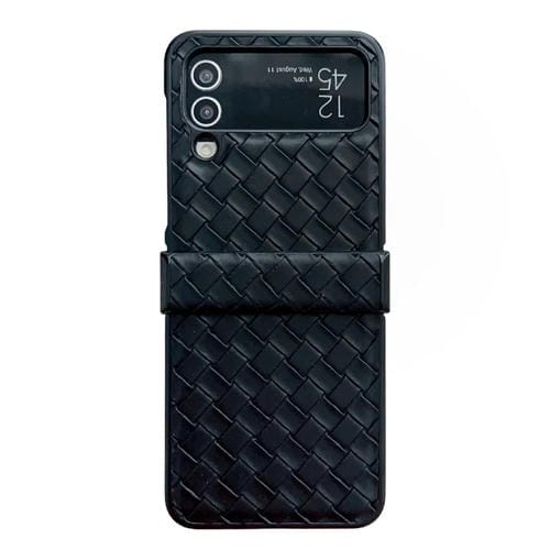 Funda para Teléfono Samsung Galaxy Z Flip4 Juego de Tres Piezas PU Plegable Textura Tejida (Negro)