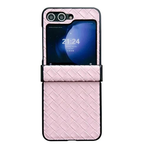 Funda para teléfono Samsung Galaxy Z Flip5 Juego de Tres Piezas PU Plegable con Textura Tejida (Rosa)