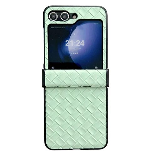 Funda para Teléfono Samsung Galaxy Z Flip5 Juego de Tres Piezas PU Plegable con Textura Tejida (Verde)