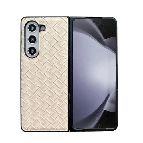 Funda para Teléfono Plegable Samsung Galaxy Z Fold5 de PU con Textura Tejida (Dorado)
