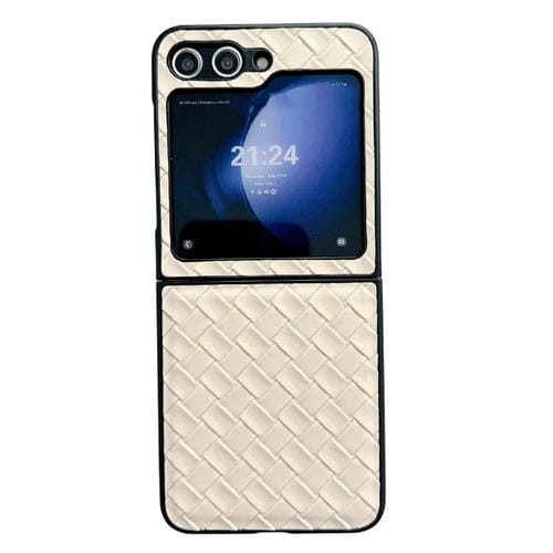 Funda plegable para Samsung Galaxy Z Flip5 de PU con textura tejida (Dorado)
