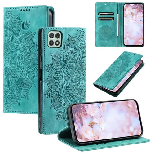 Estuche para teléfono Samsung Galaxy A22 5G A22S 5G Cuero Magnético Relieve Tótem (Verde)