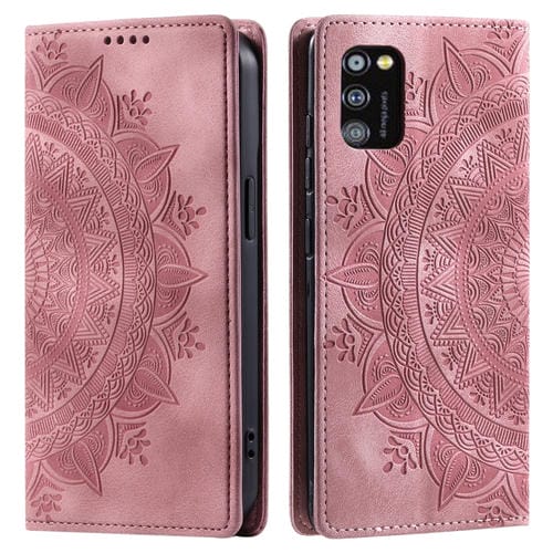 Estuche para Teléfono Samsung Galaxy A41 Cuero Magnético con Relieve de Tótem (Oro Rosa)