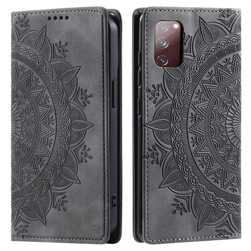 Funda de Cuero Magnética Totem para Samsung Galaxy S20 FE 4G / 5G en Relieve (Gris)