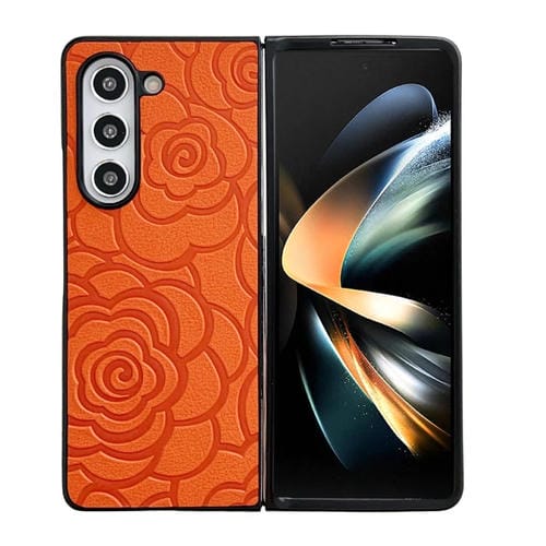 Funda Protectora Samsung Galaxy Z Fold3 Estampado de Flores (Naranja)