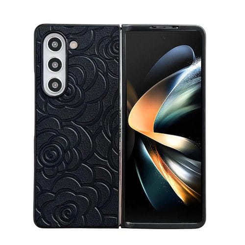 Funda Protectora Samsung Galaxy Z Fold4 Estampado de Flores (Negro)