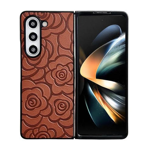 Funda Protectora Samsung Galaxy Z Fold5 Estampado de Flores (Marrón)