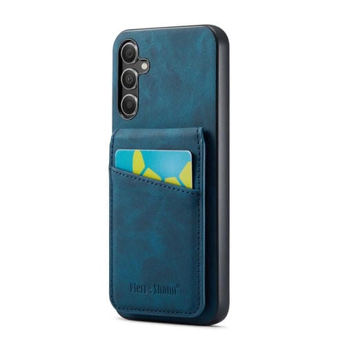 Funda para teléfono Samsung Galaxy A14 5G Fierre Shann Crazy Horse Titular de Tarjeta Contraportada Pu (Azul)