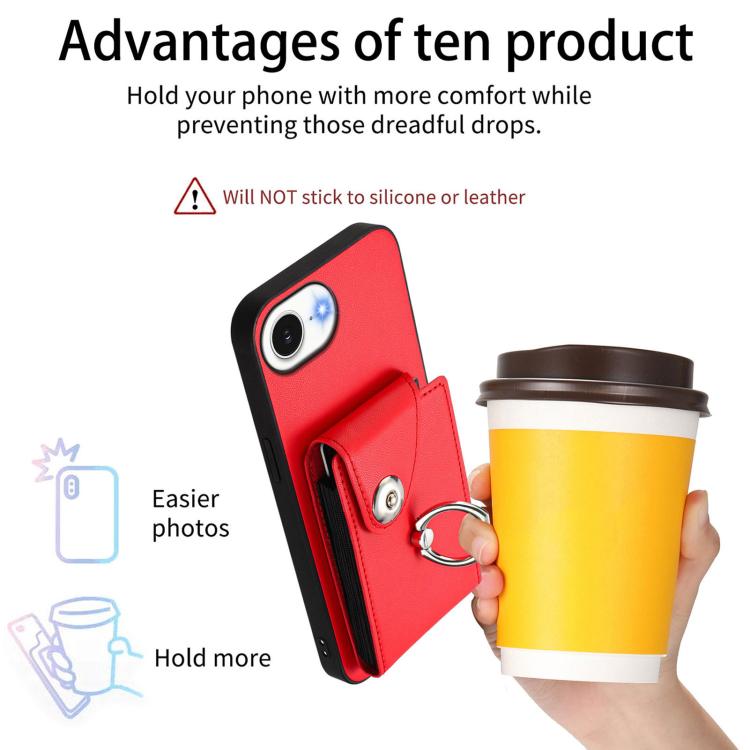 Funda para iPhone 16e con tarjetero y anillo (roja)