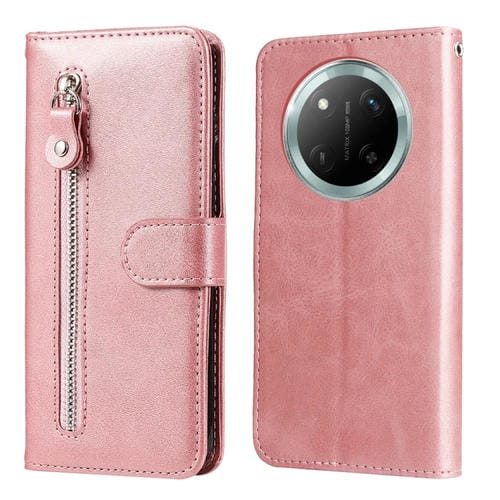 Funda de Piel con Textura de Becerro y Cremallera para Honor X9C y Magic7 Lite (Oro Rosa)