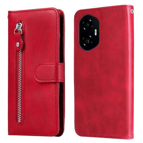 Funda Piel Textura Becerro con Cremallera para Teléfono Honor 300 (Rojo)