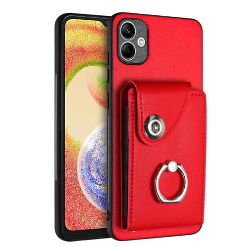 Funda para Teléfono Samsung Galaxy A05 de PU con Soporte para Anillo y Bolsa para Tarjeta (Rojo)