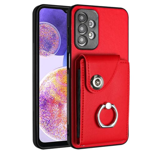 Funda para Teléfono Samsung Galaxy A13 4G Pu con Soporte para Anillo y Bolsa para Tarjeta (Rojo)