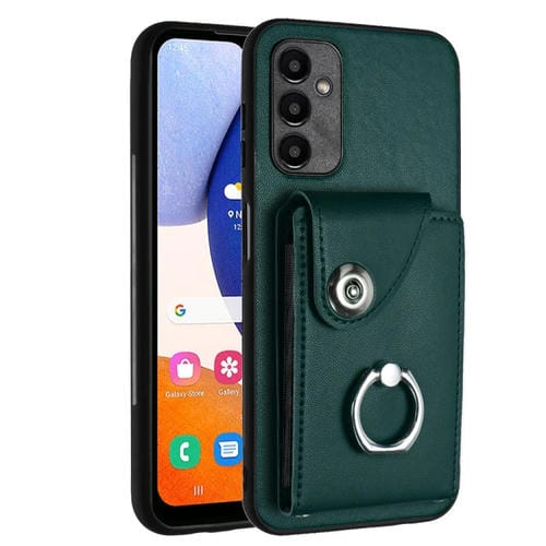 Funda para Teléfono Samsung Galaxy A14 5G de PU con Soporte para Anillo y Bolsa para Tarjeta de Órgano (Verde)