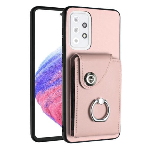 Funda para Teléfono Samsung Galaxy A33 5G de PU con Soporte para Anillo y Bolsa para Tarjeta (Rosa)