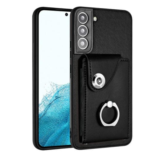 Funda para Teléfono Samsung Galaxy S21 FE 5G Bolsa para Tarjeta Soporte para Anillo PU (Negro)