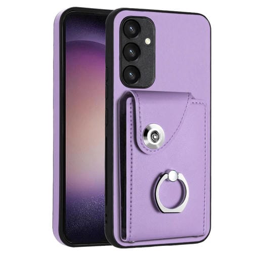 Funda para Teléfono Samsung Galaxy A34 5G Pu con Soporte para Anillo y Bolsa para Tarjeta (Púrpura)