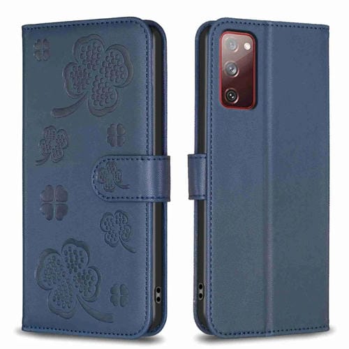 Funda para Samsung Galaxy S20 Cuero Relieve Cuatro Hojas (Azul)