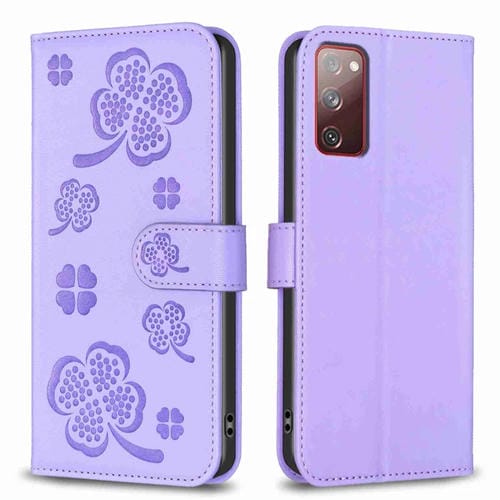 Funda de Cuero Samsung Galaxy S20 FE con Relieve de Cuatro Hojas (Púrpura)