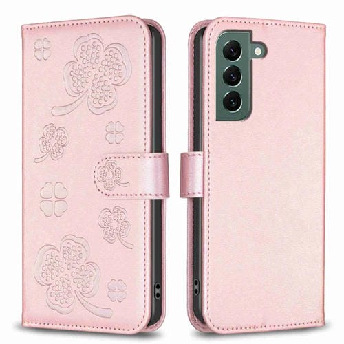 Funda para Teléfono Samsung Galaxy S21 FE 5G Cuero con Relieve de Cuatro Hojas (Rosa)
