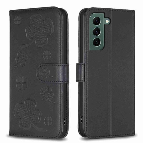 Funda para Teléfono Samsung Galaxy S22 + 5G Cuero Relieve Cuatro Hojas (Negro)
