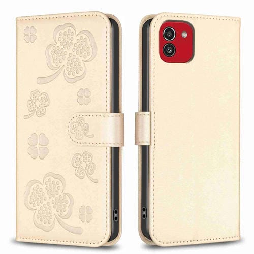 Funda para Samsung Galaxy A03 166mm Cuero con Relieve de Cuatro Hojas (Dorado)