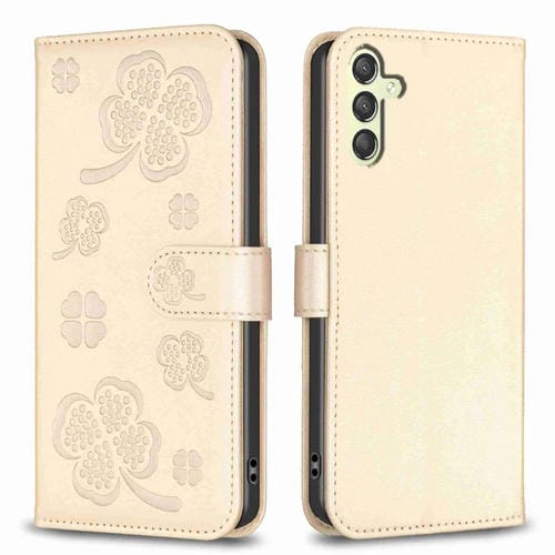 Funda para Samsung Galaxy A34 5G Cuero con Relieve de Cuatro Hojas (Dorado)