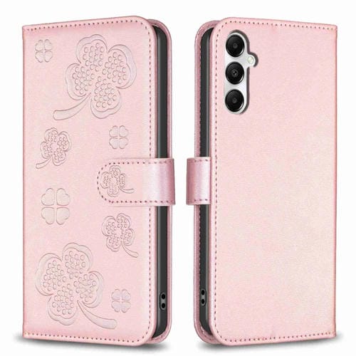 Funda para Teléfono Samsung Galaxy A35 Cuero con Relieve de Cuatro Hojas (Rosa)