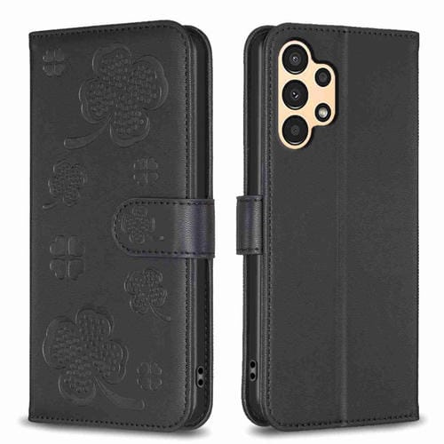 Funda de Cuero Samsung Galaxy A53 con Relieve de Cuatro Hojas (Negro)