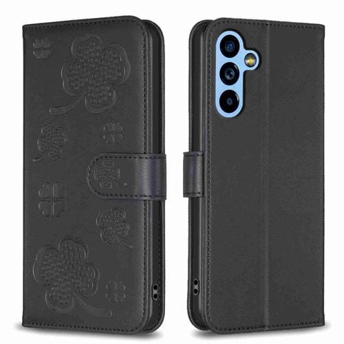Funda para Samsung Galaxy A54 5G Cuero Relieve Cuatro Hojas (Negro)