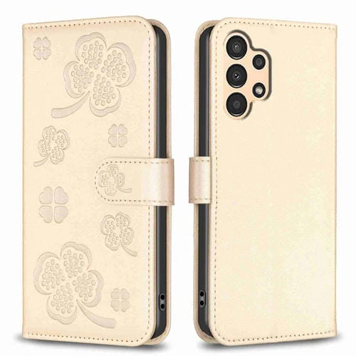 Funda para Samsung Galaxy A73 5G Cuero con Relieve de Cuatro Hojas (Dorado)