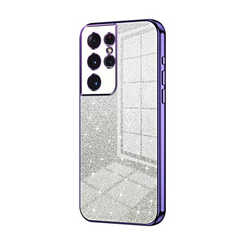 Estuche para Teléfono Samsung Galaxy S21 Ultra 5G Galvanizado con Polvo de Brillo Degradado (Púrpura)