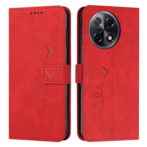 Funda de Piel con Relieve de Corazón para Tecno Camon 30S con Cordón Largo (Rojo)
