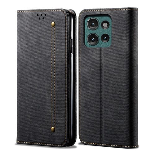 Funda de Cuero con Tapa y Textura Vaquera para Motorola Moto G75 5G (Negra)
