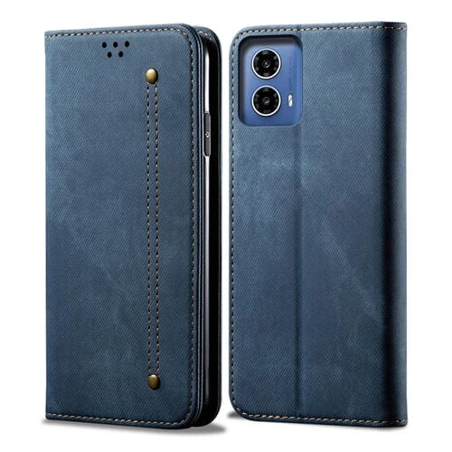 Funda de Cuero con Tapa y Textura Vaquera para Motorola Moto G35 (Azul)