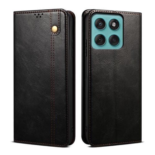 Funda de cuero con textura Crazy Horse para Motorola Moto G86 Power Oil Wax (negro)