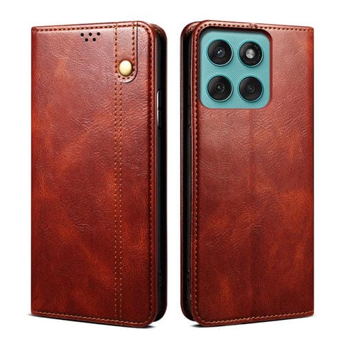 Funda de cuero con textura Crazy Horse y cera de aceite para Motorola Moto G86 5G (marrón)